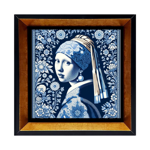 خرید قاب کاشی سرامیکی هنری مدل دختری با گوشواره مروارید